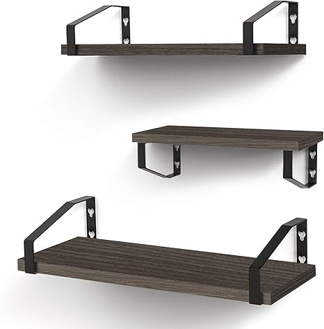 Amazon Com Veken Floating Shelves Wall Mounted Set Of 3 Rustic Wood Wall Decor Storage Shelves For Bedroom Bathroom Kitchen Living Room Grey Furniture Decor
