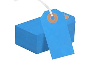 NITELEMN 150PCS Colored Blank Shipping Tag, 2 3/4 x 1 3/8 inches Manila Label Tags with String Reinforced Hole Writable Large Marking Hang Tags with Wire (Blue)