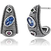 Desnuage Small Silver Half Hoop Earrings with Colourful Cubic Zirconia Vintage Black Statement Earrings for Women Trendy