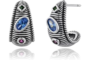 Desnuage Small Silver Half Hoop Earrings with Colourful Cubic Zirconia Vintage Black Statement Earrings for Women Trendy