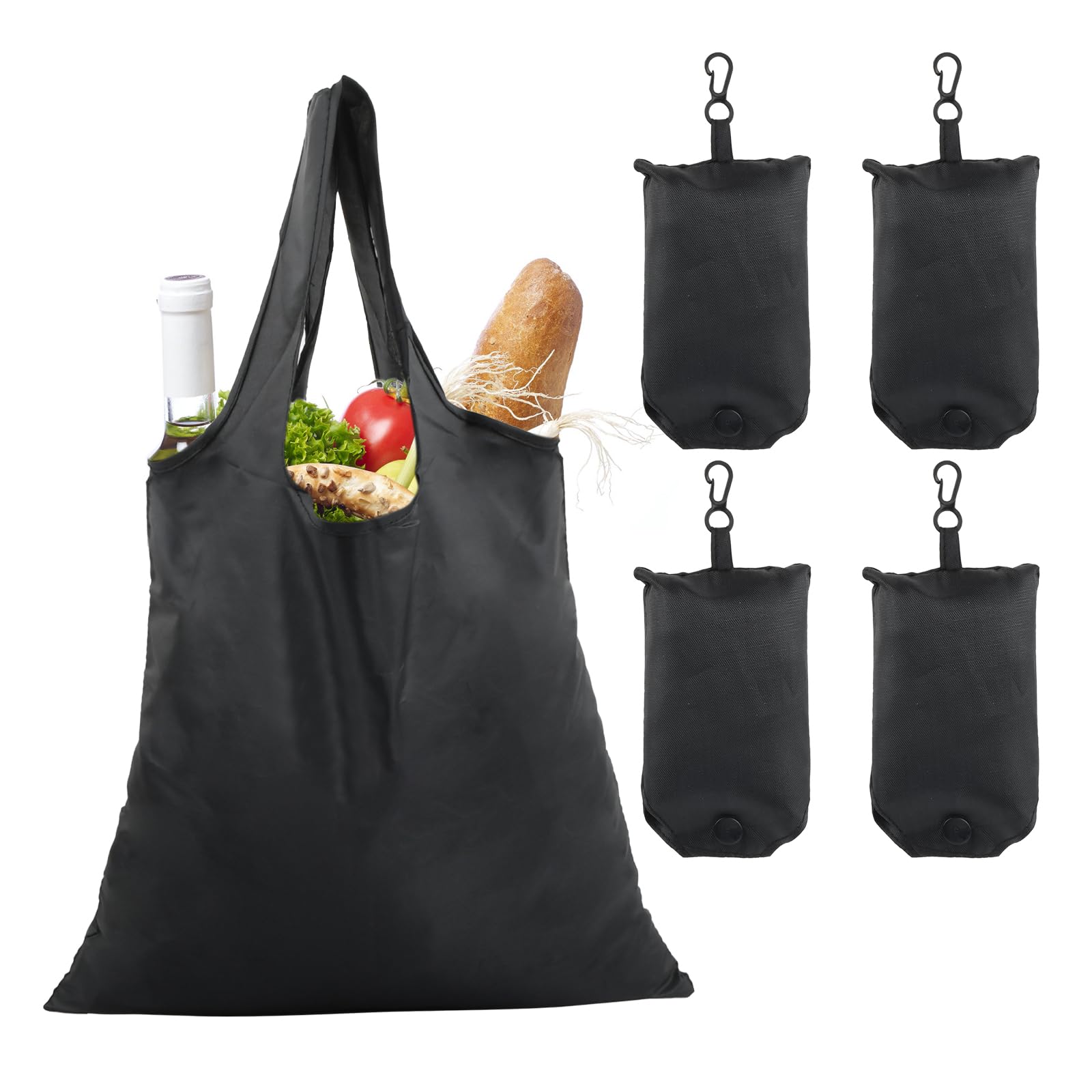 Suchoow 4 PCS Large Reusable Shopping Bag, Shopping Bag Foldable Washable 48 * 36.5cm, Shopping Waterproof Tote Bag Black, Eco Tote Handbag, Durablen and Lightweight Shopping Bags for Daily Grocery