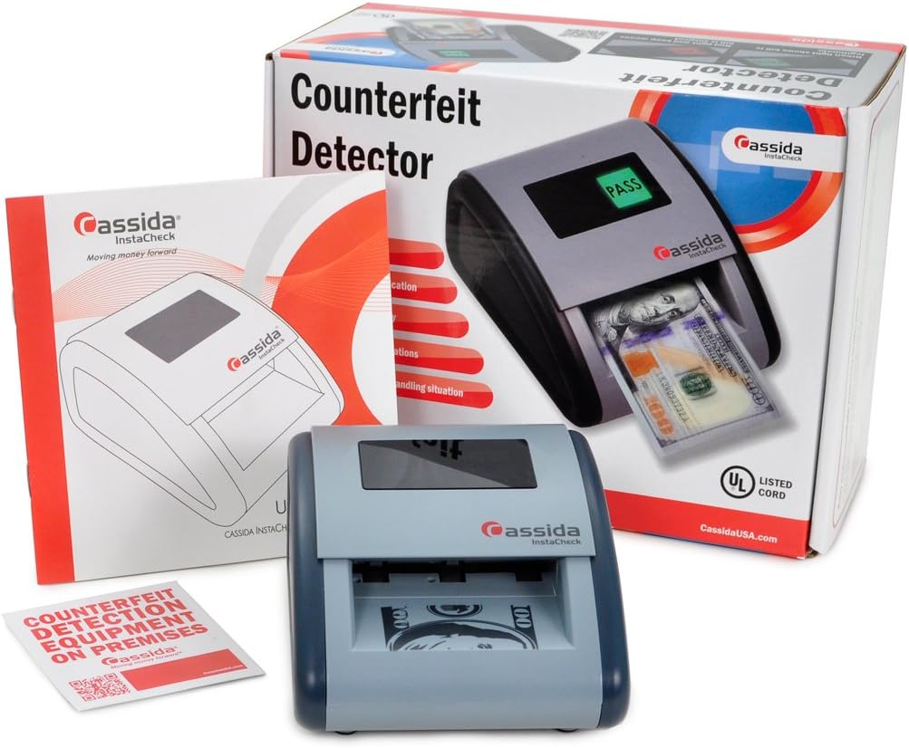 Cassida InstaCheck Small Footprint, Easy to Read Automatic Counterfeit Detector with Infrared, Magnetic and Ultraviolet Sensors, Compact and Lightweight : Office Products