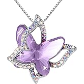 GEMMANCE Valentine's Day Gift Butterfly Birthstone Crystal Necklace, Silver Tone with 18”+2” Chain, Necklace for Mother’s Day Anniversary Birthday Gifts for Women and Daughter