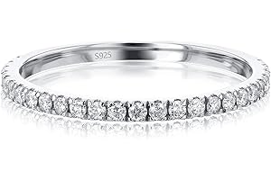 VISDIV 2mm 925 Sterling Silver Rings Gold Engagement Wedding Band Eternity Cubic Zirconia Simulated Diamond Stackable Ring for Women