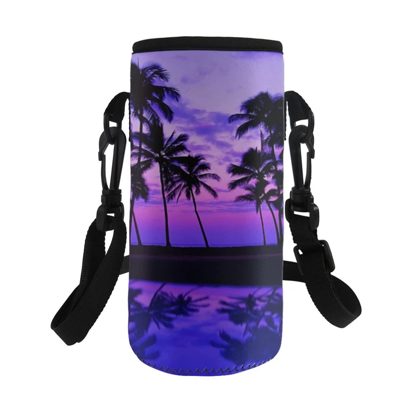 COEQINE Water Bottle Carrier Insulated Neoprene Water Bottle Print Palm Tree Design Adjustable Shoulder Strap for Daily Walking, Hiking Outdoor Activities for Steel/Glass/Plastic Bottles