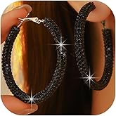 Rhinestone Hoop Earrings for Women Big Hoop Earrings Large Sparkling Hoops Statement Jewelry for Women