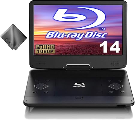 Amazon 大画面14インチ ポータブルブルーレイプレーヤー プレイヤー 高画質 フルハイビジョン 3電源 対応レジューム機能付きオリジナルクリーニングクロスセット ポータブルdvdプレーヤー 通販