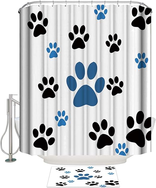 Amazon Com Daringone 72 X 96 Shower Curtain Set Cartoon Soft Felt Bath Mats Polyester Waterproof Bath Curtains Home Bathroom Decor Sets Animal Footprints Home Kitchen