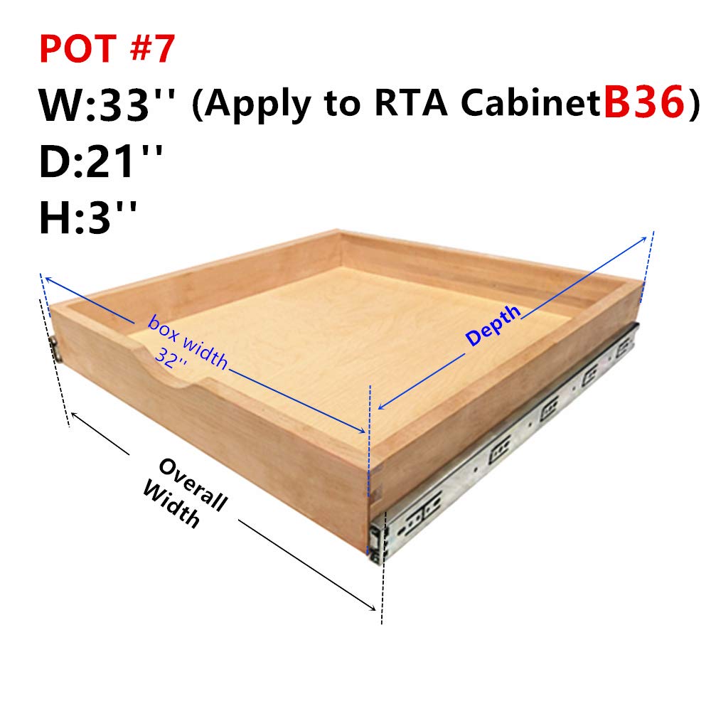 RTA B36 Roll Out Tray Wood Pull Out Tray Drawer Box Kitchen Organizer,