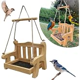 Hosuho Garden Bird Feeder, Outdoor Wooden Swing Hanging Bird Feeder, Wooden Chair Shape Swing Bird Feeder for Balcony Windowsill Garden Yard Patio Tree