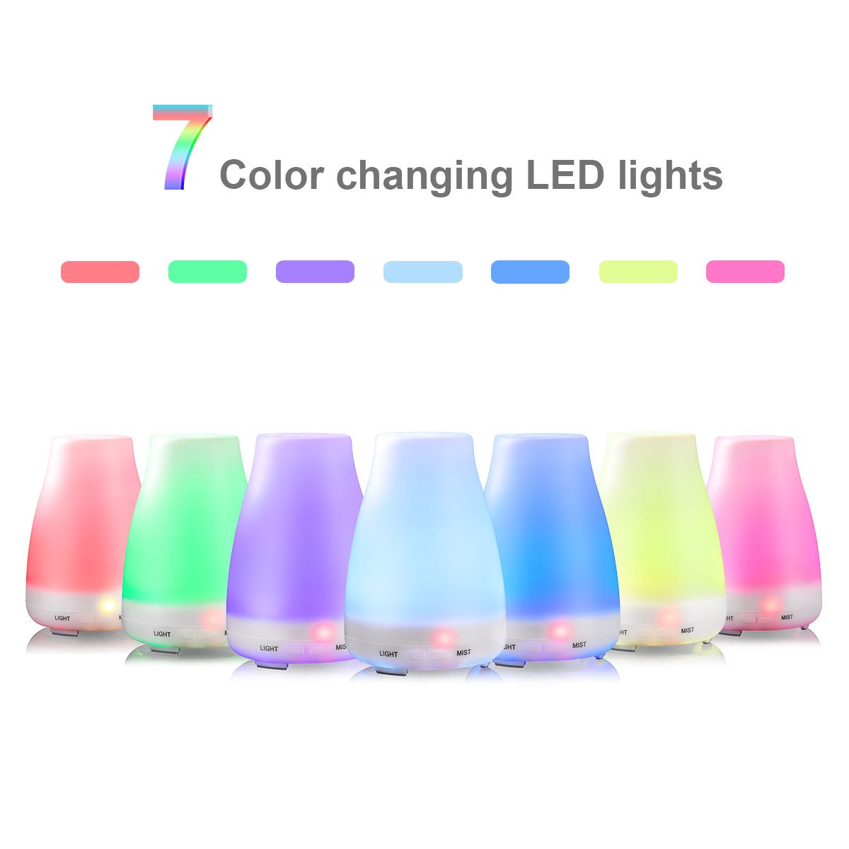 MFEEL Ultrasonic Humidifier 100ML Aromatherapy Oil Diffuser Cool Mist with 7 Color LED Lights Mode Adjustment Waterless Auto Shut-Off