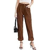 Rasutina Women Corduroy Pants Casual Fall Pants High Waisted Straight Leg Pants for Women Stretchy Work Trousers with Pockets
