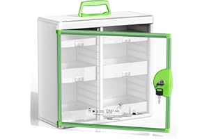 Glosen Medicine Cabinet with Key Wall Mounted Medication Lock Box 【 Green 15x 6.7 x 13 Inch】 Portable Storage Container Big Capacity