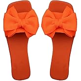GORGLITTER Women's Bow Sandals Square Open Toe Slip on Dressy Summer Sandals Orange 7.5