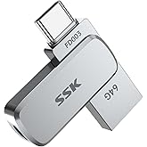 SSK 64GB Dual USB Flash Drive USB C Thumb Drive, up to 240 MB/s Type-C and USB-A 3.2 FlashDrive Memory Stick, Zinc Pendrive for iPhone 15/16Pro/Win/Android OTG with Water, Dust, and Drop Resistance