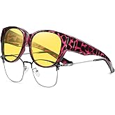HAOLOTA Night Vision Driving Glasses Women Fit Over Glasses, Anti Glare Polarized Nighttime Yellow Lens