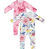 Jimonda Baby Girls Boys Footless Pajamas,Rayon From Bamboo Pjs 2 Way Zipper Long Sleeve Soft Sleeper,Infant Tie-dye Romper
