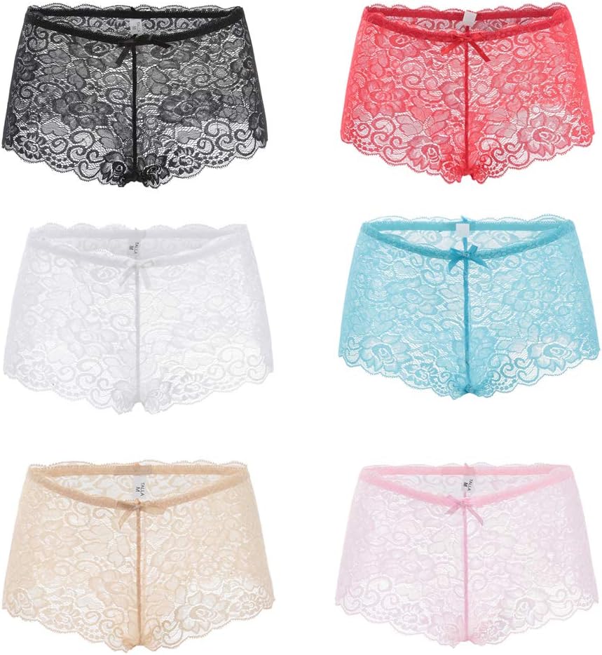 Nightaste Lingerie Women's Lace G-String Panties Pack of 6 Cute Bow-Tie T-String Thongs Underwear