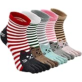 Hellomamma Women's Toe Sock Cute Cat Dog Ankle Sock Cotton Athletic Running Five Finger Socks for Girls