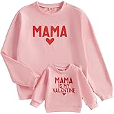 Karuedoo Mommy and Me Valentines Outfits Family Matching Shirts Letter Print Crewneck Long Sleeve Sweatshirt Pullover Top