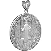 Solid 925 Sterling Silver Saint Benedict Medal Protection Charm Pendant, 23.6 Diameter