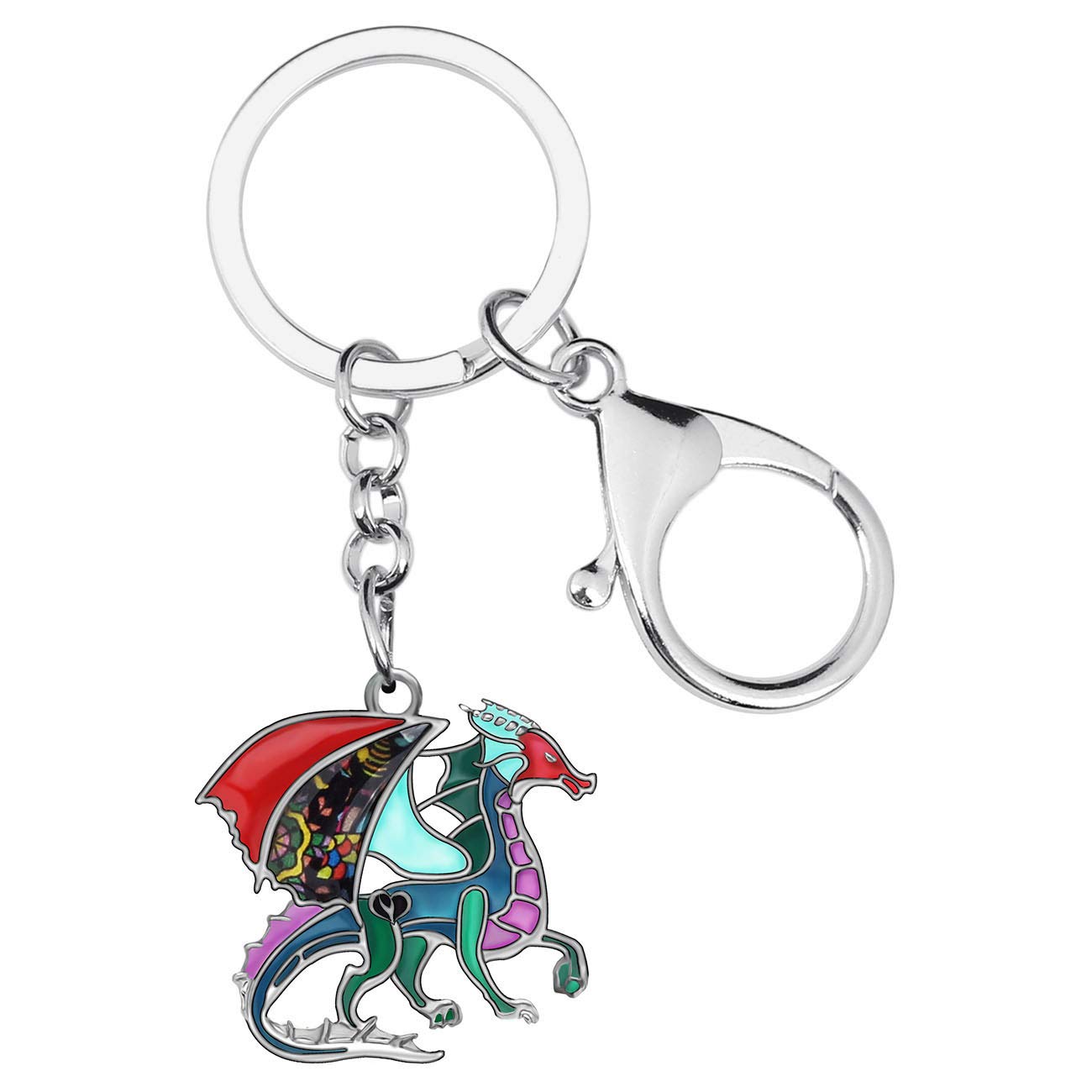 WEVENI Enamel Alloy Dainty Dragon Keychain Dinosaur Keyring Fashion Jewelry For Women Girls Bag Car Wallet Charms (Multicoloured)
