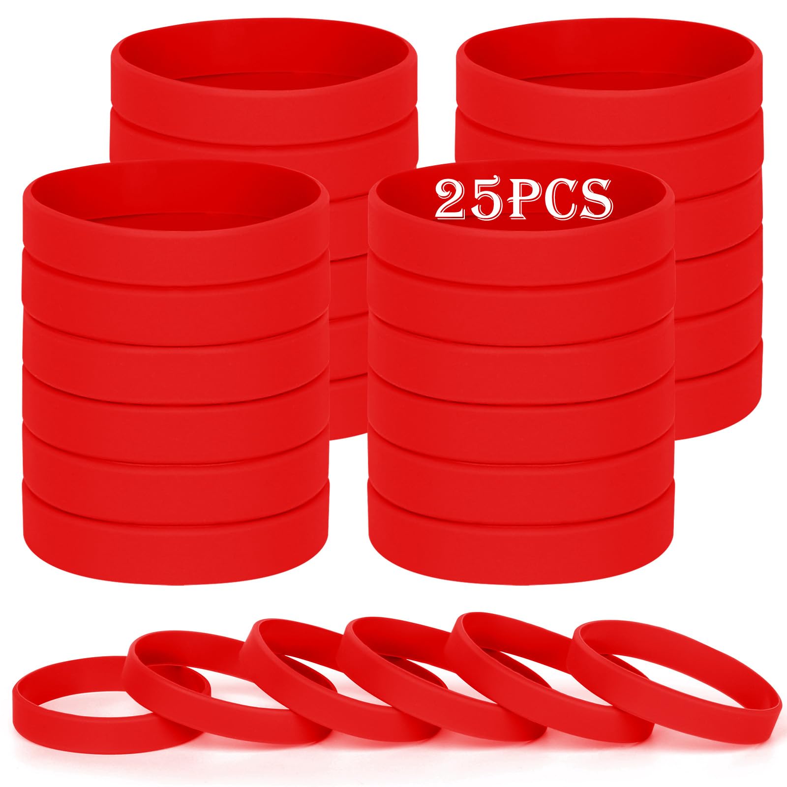 HONTIUS silicone wristbands, 25PCS Red Rubber Wristbands Blank Wrist Bands Universal Wristband Set for Women Men Adult Sport