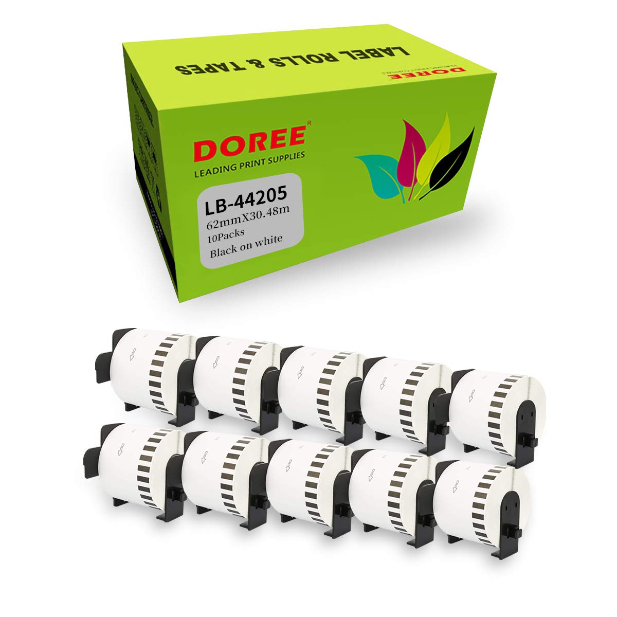 10×DOREE DK-44205 62 mm x 30.48 m Compatible Continuous Removable Paper Label Tapes for Brother P-Touch QL-1110NWB QL-1100 QL-1050 QL-500 QL-500BW QL-570 QL-580 QL-700 QL-710W QL-800 QL-810W QL-820NWB