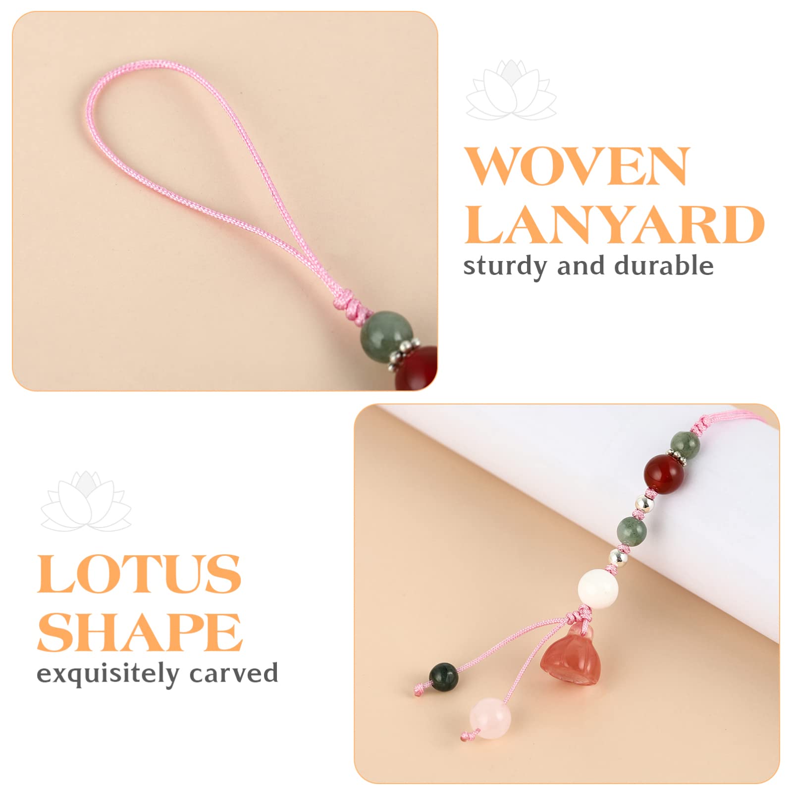 Phone Charm - Jade Lotus Phone Charm Strap Agate Mobile Phone Pendant Decorative Cell Phone Charm Accessories for Phone Keychain Car Key Bag