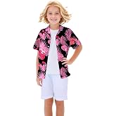 Betusline Girls' and Womens' Hawaiian Shirts Button Down Floral Shirts | Short Sleeve,Tropical Printed Shirts,Cool Beach Tops,Vacation Outfits