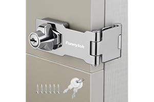 FUNNYTEK Double Hinge Cabinet Locks with Keys Zinc Alloy Keyed Door Lock Hasp Latch Heavy Duty Cabinet Locks with Keys Double Hinge Keyed Shed Lock Door Lock with Key for Cabinets (1 Pack)