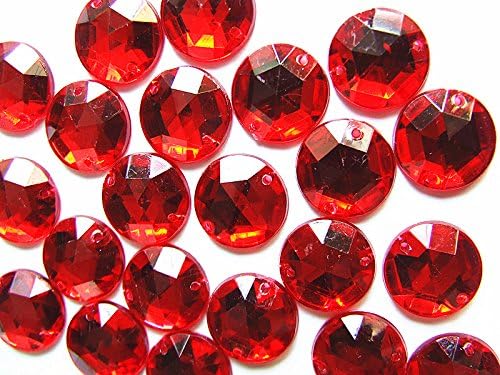 30 Ruby Red Acrylic Rhinestone Gems 15 mm Round Faceted Surface Flat Back Sew on