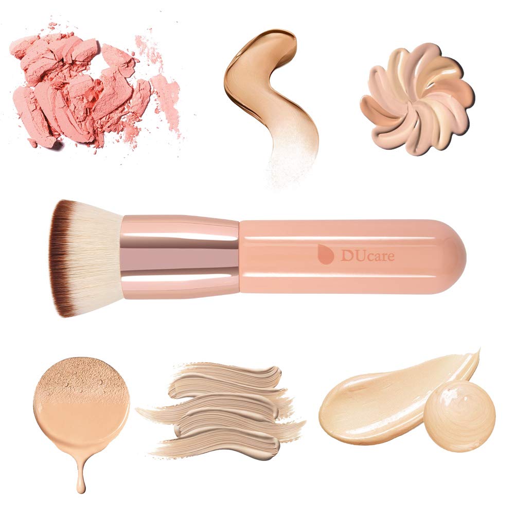 DUcare Kabuki Foundation Brush 1Pcs & 4Pcs Makeup Sponges - Foundation Synthetic Buffing Stippling Brush& Professional Beauty Makeup Sponge Blender for Liquid Blending Mineral Powder Makeup Tools: Beauty