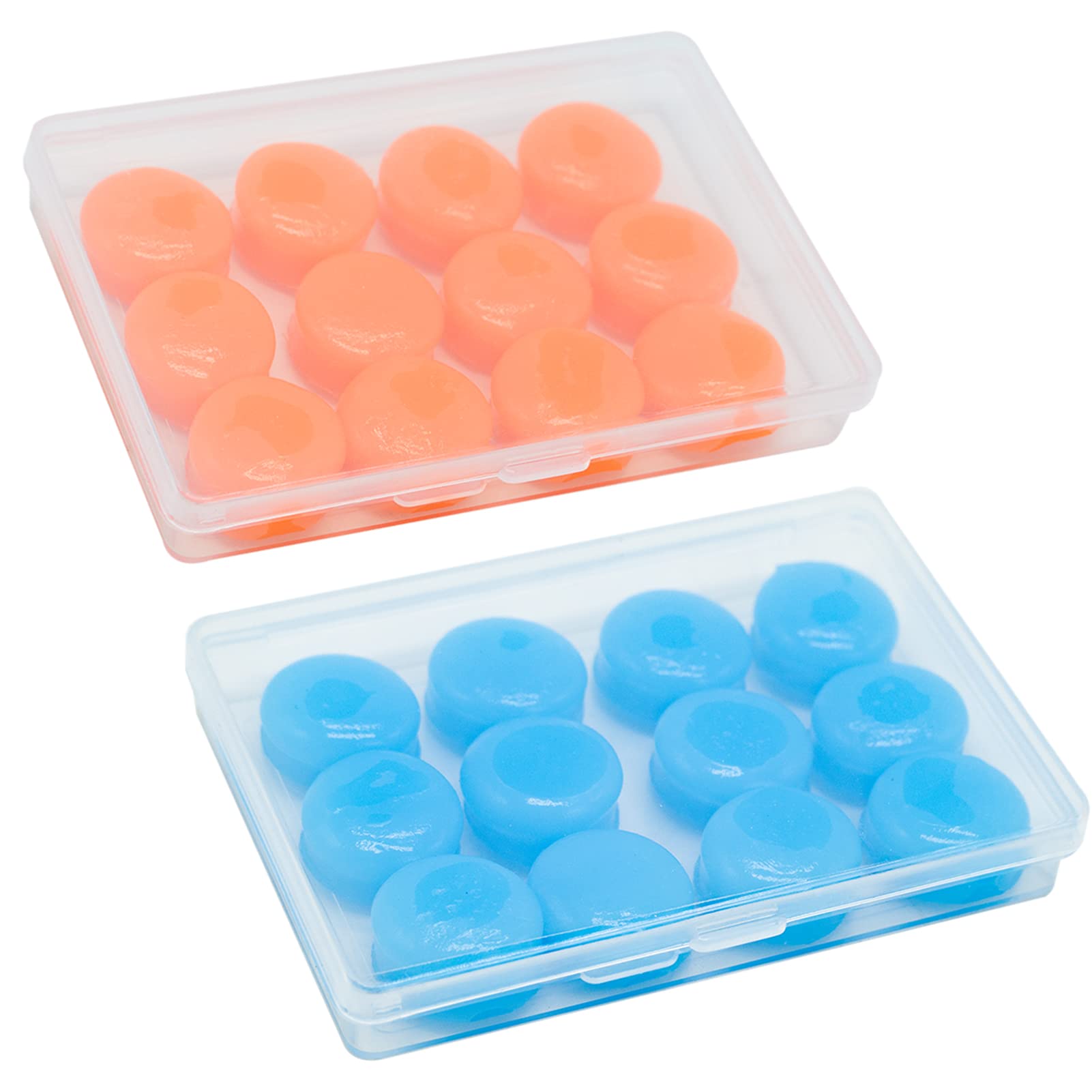 12 Pairs Silicone Ear Plugs for Sleeping Noise Cancelling Reusable Moldable Wax Earplugs for Swimming, Work, Airplane, SNR27dB(Blue, Orange)