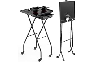 OmySalon Salon Trolley Cart with Wheels 2 Color Bowls 1 Drawer, Folding Salon Service Tray Color Cart for Hair Stylist, Beauty Styling Tattoo Barber Shop Tools Storage Organizer