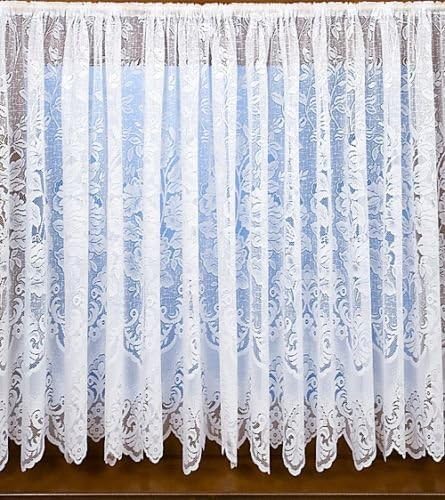 White thick traditional heavy lace net curtain vintage rose damask