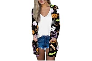 XIAXOGOOL Women's Halloween Long Sleeve Open Front Cardigan Plus Size Fall Casual Cardigans Light Duster Outer S-5XL