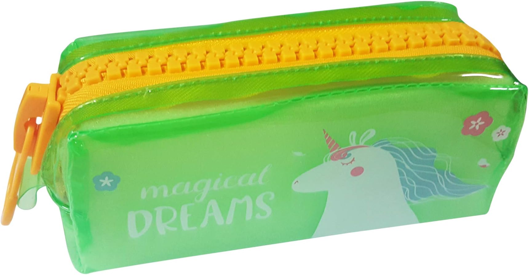 ONOTIC Unicorn Multipurpose Organizer Pencil Pouch Stationary Pouch for Girls (Transparent Jumbo Zip Green)