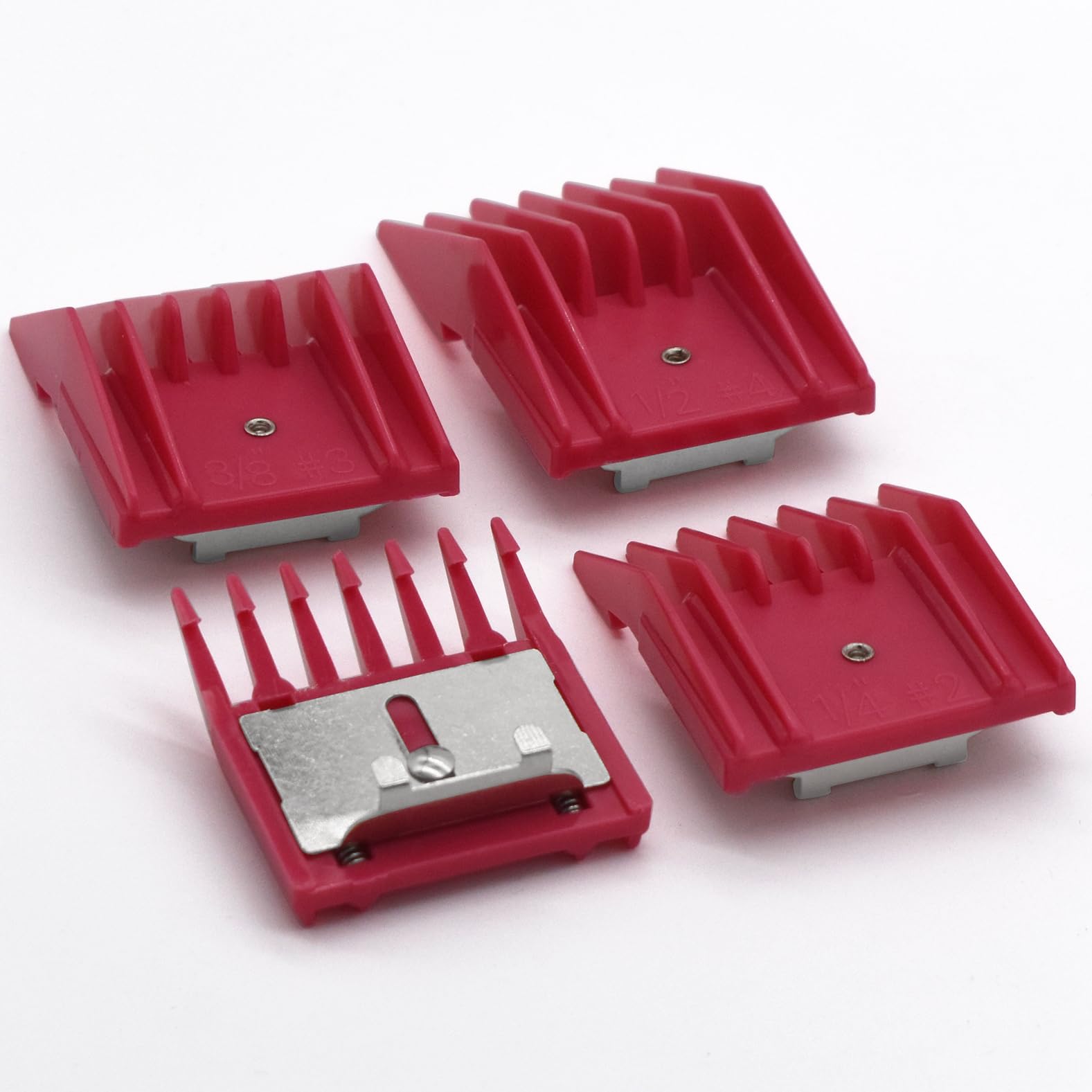 4 Pieces Professional A5-Style Dog Cat Grooming Animal Clipper Attachment Guard Guide Combs, 3mm, 6mm, 10mm, 13mm Compatible with Oster A5/A6 Andis AG BG Wahl KM 2/5/10 Series Pet Groomers (Fuscia)