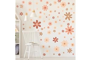 Kisston 90 Pcs Daisy Wall Decal Alphabet Vinyl Wall Decals Boho Decal Daisy Stickers Boho Groovy Floral Stickers for Nursery Art Bedroom Classroom(Classic)