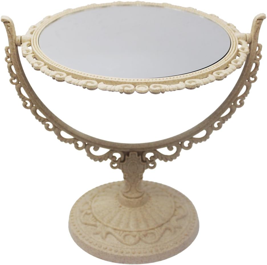 XPXKJ 7-Inch Tabletop Vanity Makeup Mirror with 3X Magnification, Two Sided ABS Decorative Framed European for Bathroom Bedroom Dressing Mirror (Table- Circular)