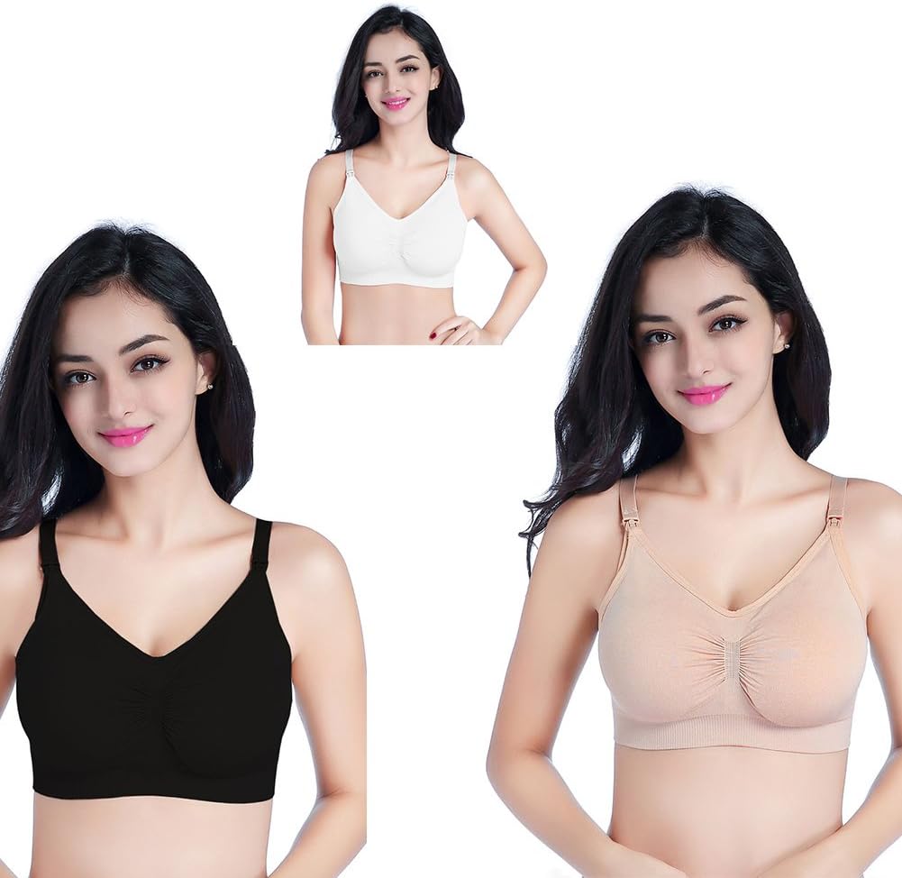 3packs Women's Nursing Bra Pregnancy Mum Wire Handle Seamless Maternity Underwear with extra free feeding Bra Nursing Bra Extender M/L/XL