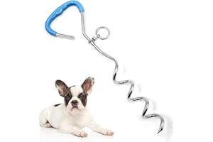 PETDREAM Dog Tie Out Stake, 16" Dog Ground Anchor with Soft Handle for Yard Camping, No Tangle Dog Spiral Stake Connect Tie Out Cable & Leash for Medium Large Dogs Up to 125 Lbs