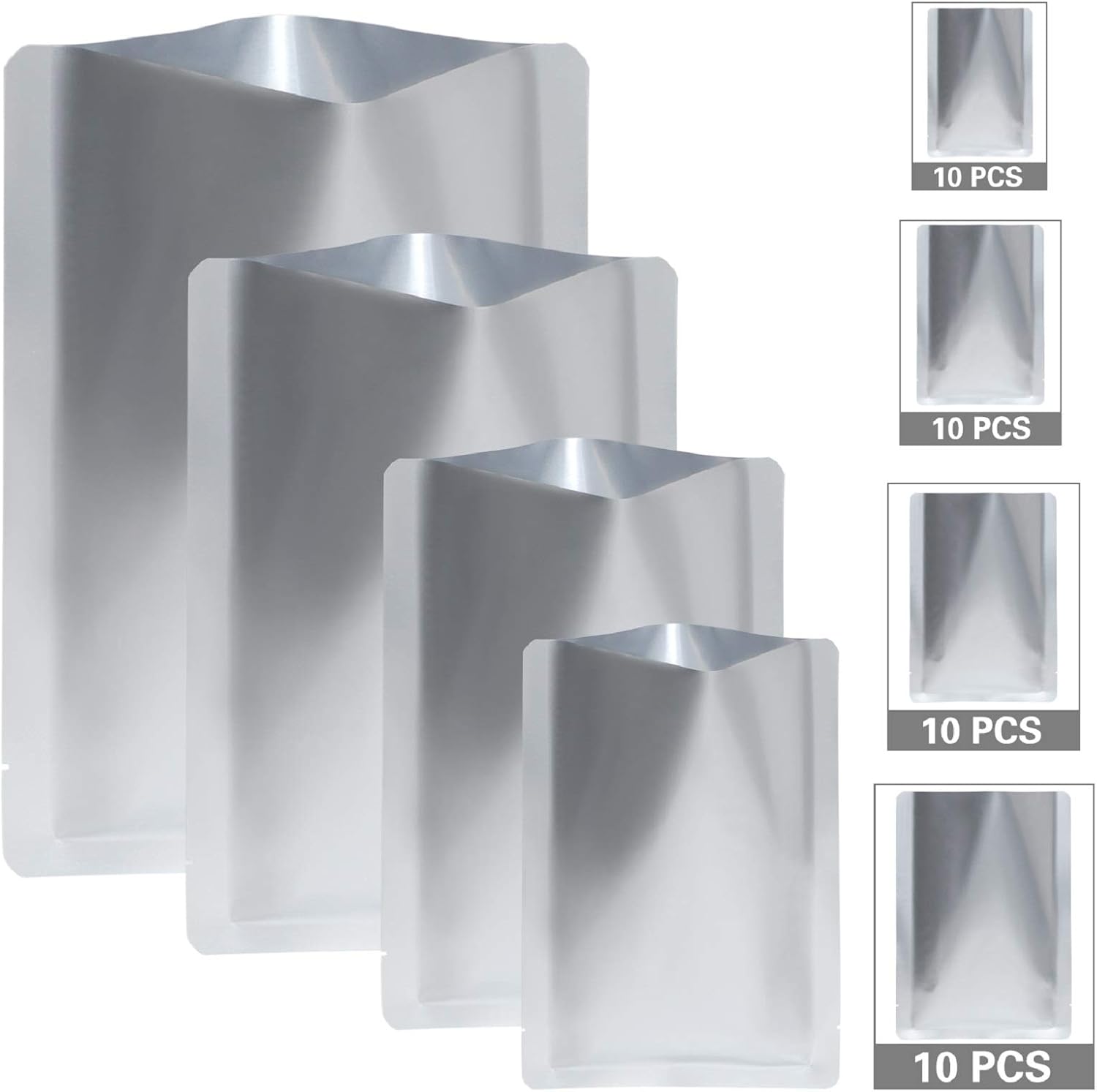 40 Pieces Food Mylar Foil Bags, 4 Sizes Metallic Heat Aluminum Mylar Seal Coffee Tea Storage Foil Bean Pouch Vacuum Foil Packaging Bag (3x5 Inch, 5 x 7 Inch, 6 x 9 Inch, 8 x 11 Inch, Silver)