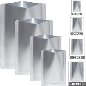 40 Pieces Food Mylar Foil Bags, 4 Sizes Metallic Heat Aluminum Mylar Seal Coffee Tea Storage Foil Bean Pouch Vacuum Foil Packaging Bag (3x5 Inch, 5 x 7 Inch, 6 x 9 Inch, 8 x 11 Inch, Silver)