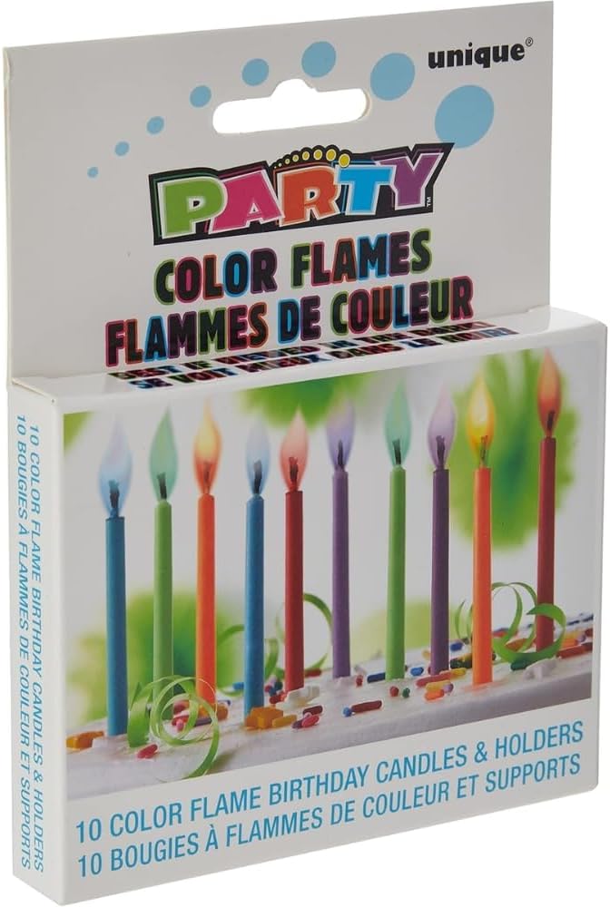 Unique Party 10 Colour Flame Birthday Candles Holders 7cm Assorted Cake Decor