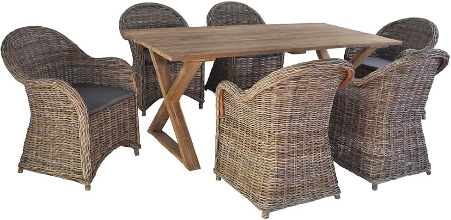 Vidaxl Mobilier Jardin 7 Pcs Rotin Naturel Teck Recycle Massif