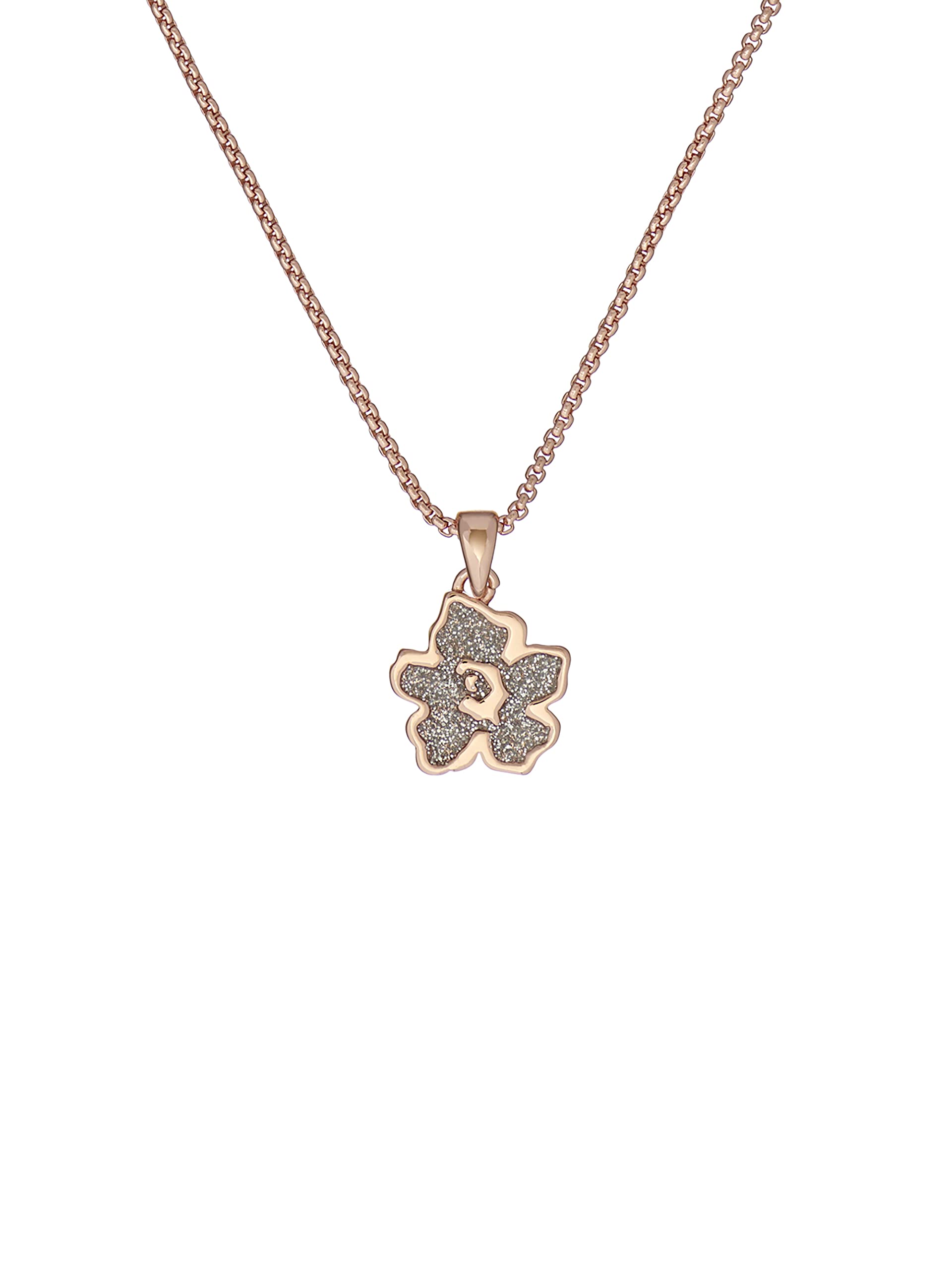 Ted Baker Lilea Magnolia Lillifora Small Enamel Pendant Necklace (Rose Gold Tone/Silver Glitter)
