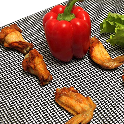 BBQ Grill Mesh Mat-Set of 5 Non-Stick Reusable Heavy Duty 13x15.75 Inch Heat Resistant Pad-Easy to Clean PTFE coated fiberglass Silicone Free FDA Approved-Suitable for Ovens and Outdoor Grills(Black) - Thumbnail 3