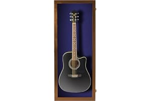 PENNZONI Acoustic Guitar Display Case - Acrylic Acoustic Guitar Case - Guitar Display Case Wall Mount Made from Hardwood Frame & Clear Acrylic - Walnut w/Felt Blue